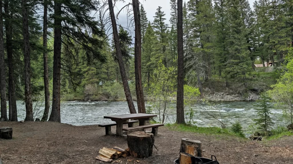 Foto real de refugio natural y camping junto al estero
